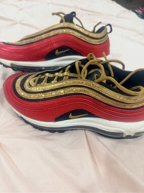 Nike Red and Gold Air Max 97 Sneakers